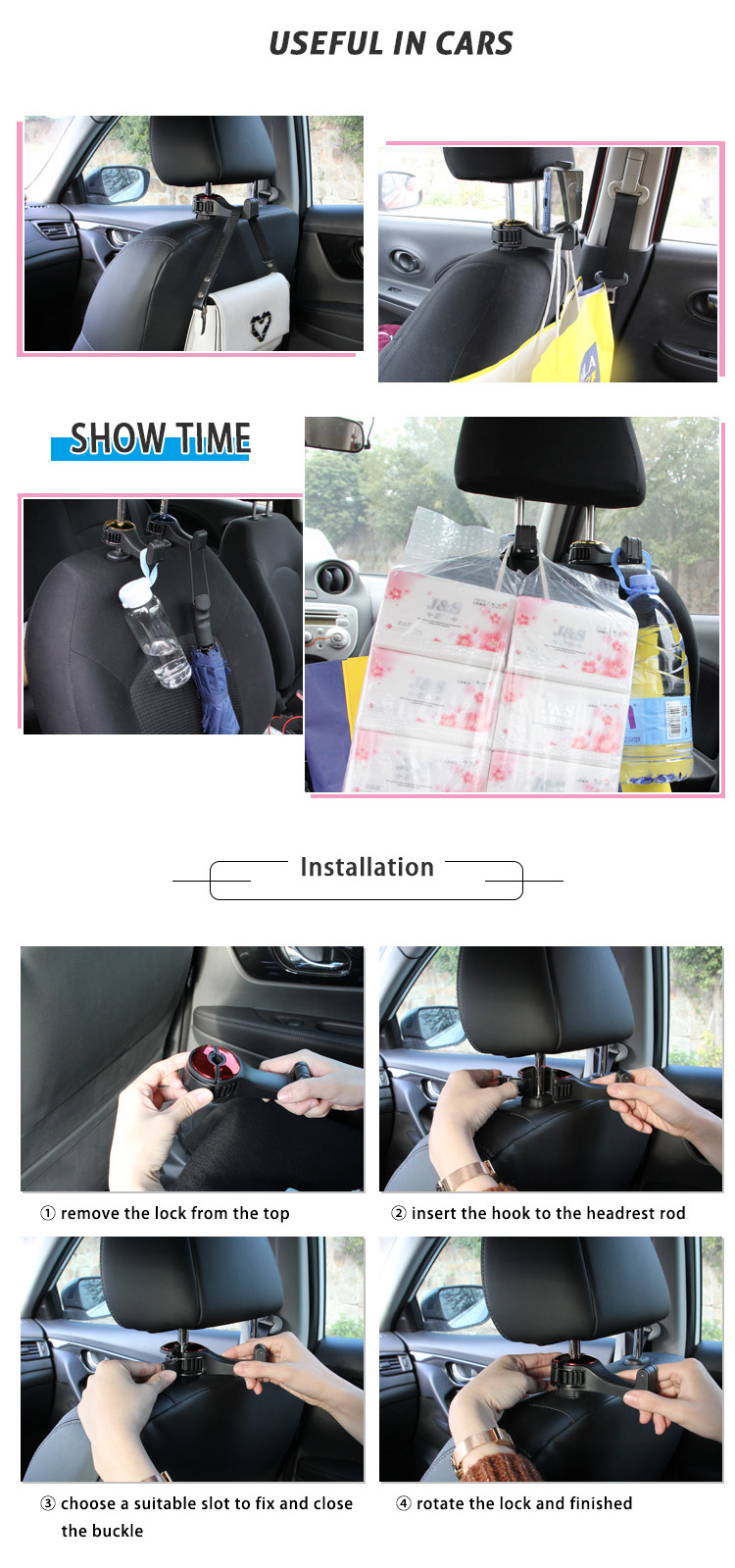 G02 Upgraded Car Seat Headrest Hook for Purse Phone Holder detail (7)d1f