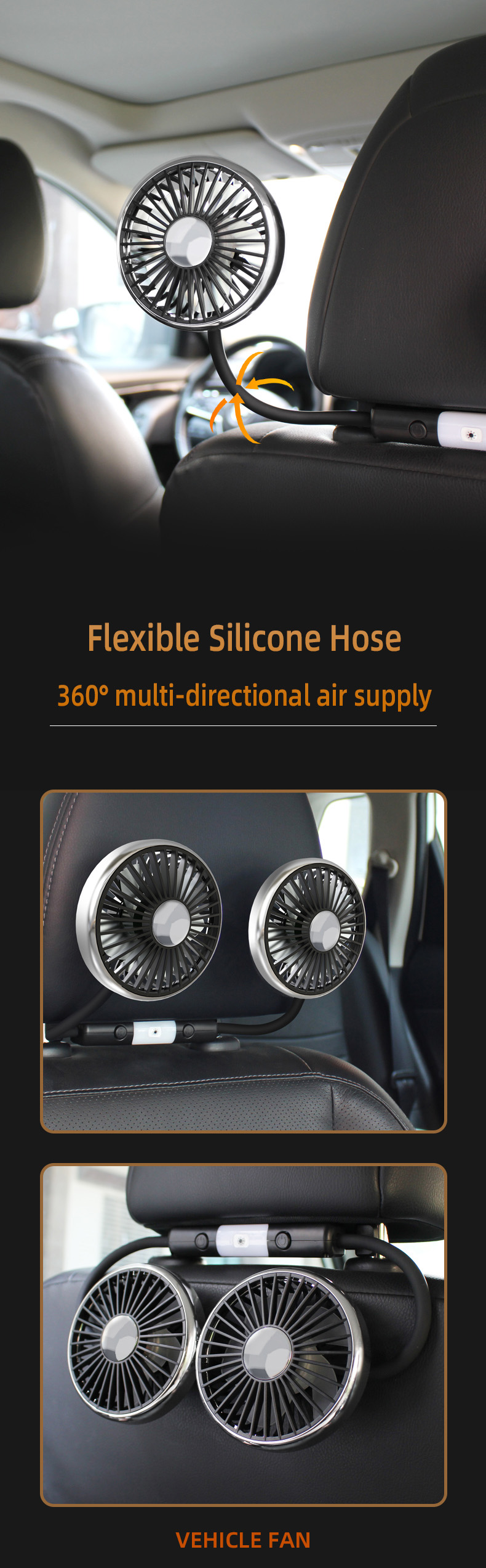 F310 Dual Heads Car Seat Hose USB Cooling Fan detail (4)b15