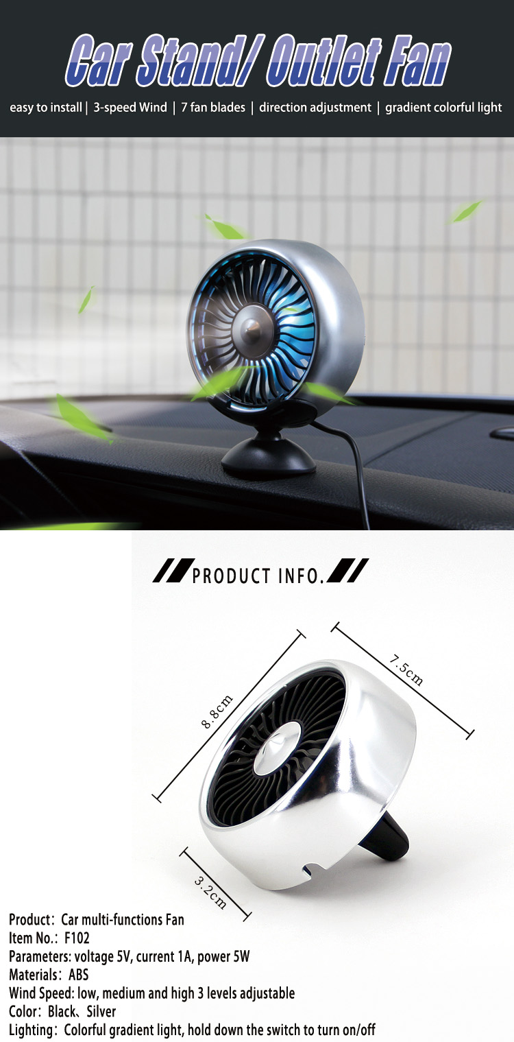 F102 Mini USB Fan for Car Air Vent with LED detail (1)ya5