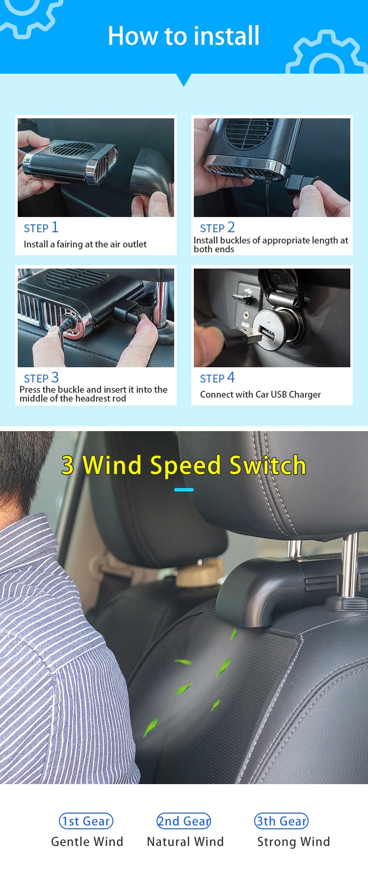 F405 Car Seat Fan 5V USB Cooling Air Fan detail (3)cq9