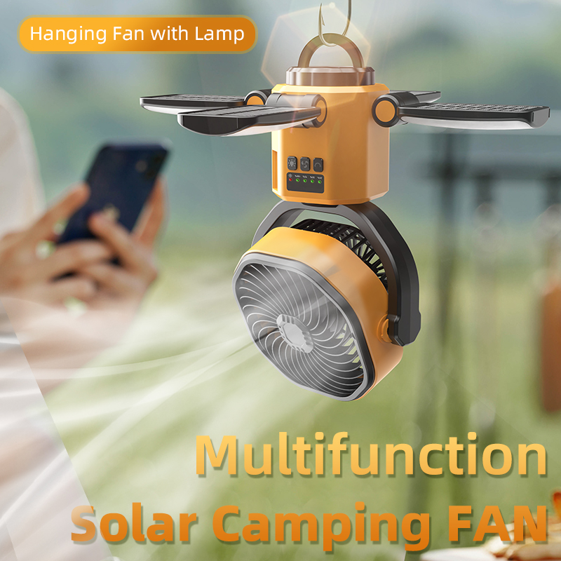 F6611 Solar Camping Fan with LED Light Oscillating