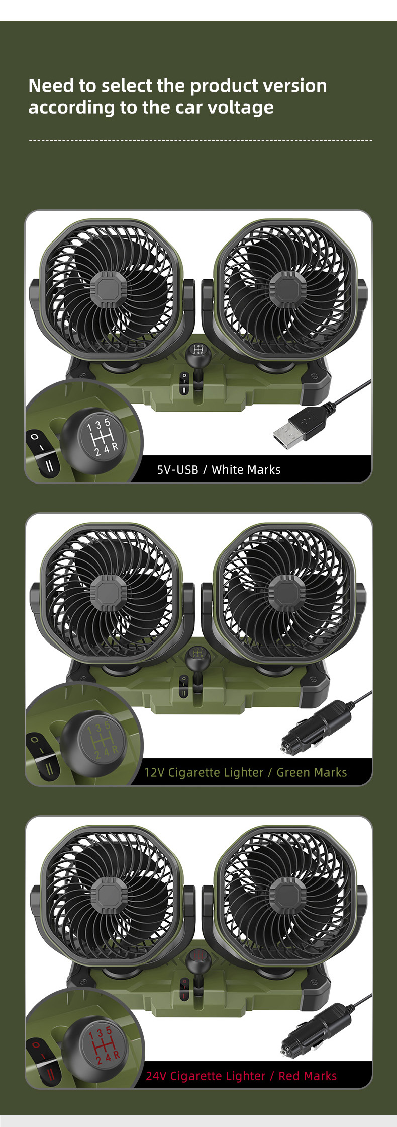 F6603 Upgraded Dashboard Dual Heads Car Fan for Truck OEM ODM detail (9)4lu
