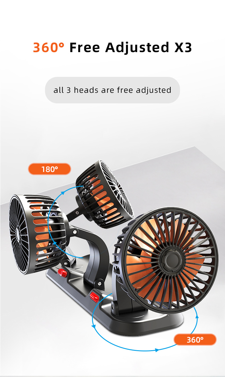 F4310 Triple Three Heads Foldable Car Fan 5V 12V 24V detail (4)aa0