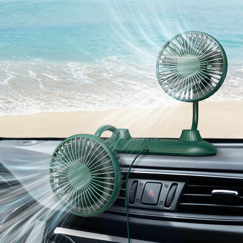 F503 Double Heads USB Fan for Car RV SUV Desktop