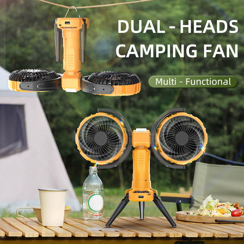 F7300 Portable 8000mAh Rechargeable Dual-Heads Oscillating Outdoor Camping Fan