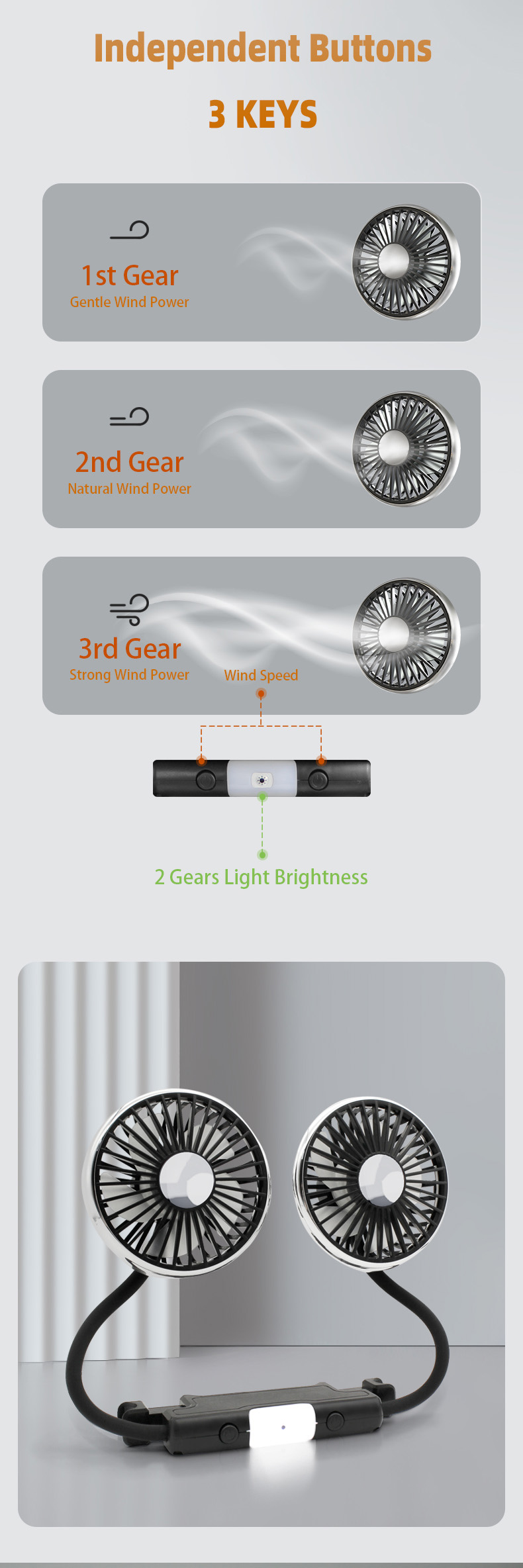 F310 Dual Heads Car Seat Hose USB Cooling Fan detail (3)je0