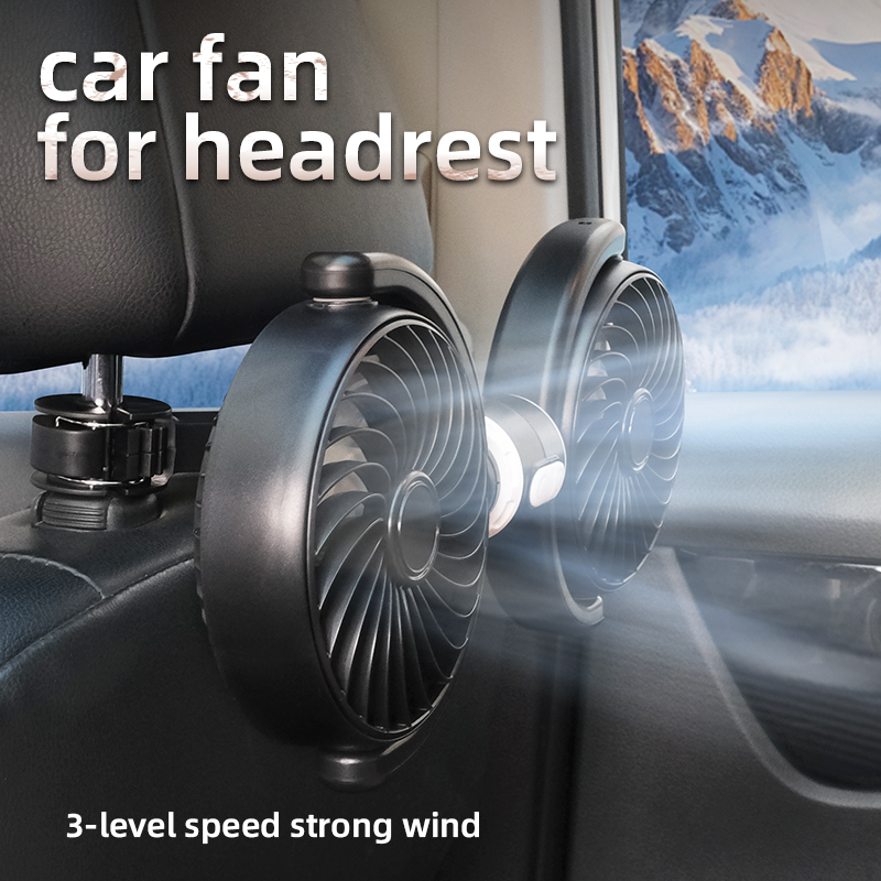 F4209 Double Heads Car Seat Back Fan 360 Degree Cooling Fan