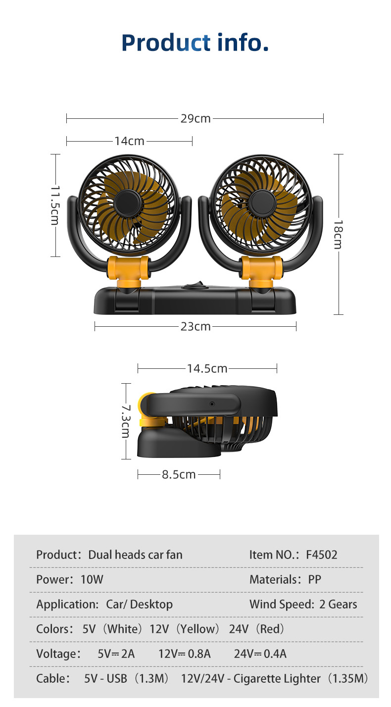 F4502 Double Heads Car Fan 5V 12V 24V 4fyh