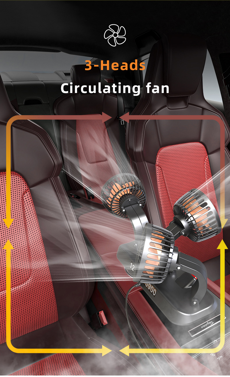 F4310 Triple Three Heads Foldable Car Fan 5V 12V 24V detail (3)upv