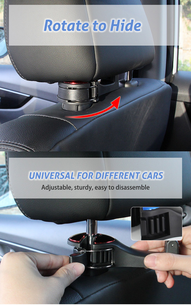 G02 Upgraded Car Seat Headrest Hook for Purse Phone Holder detail (4)gu4
