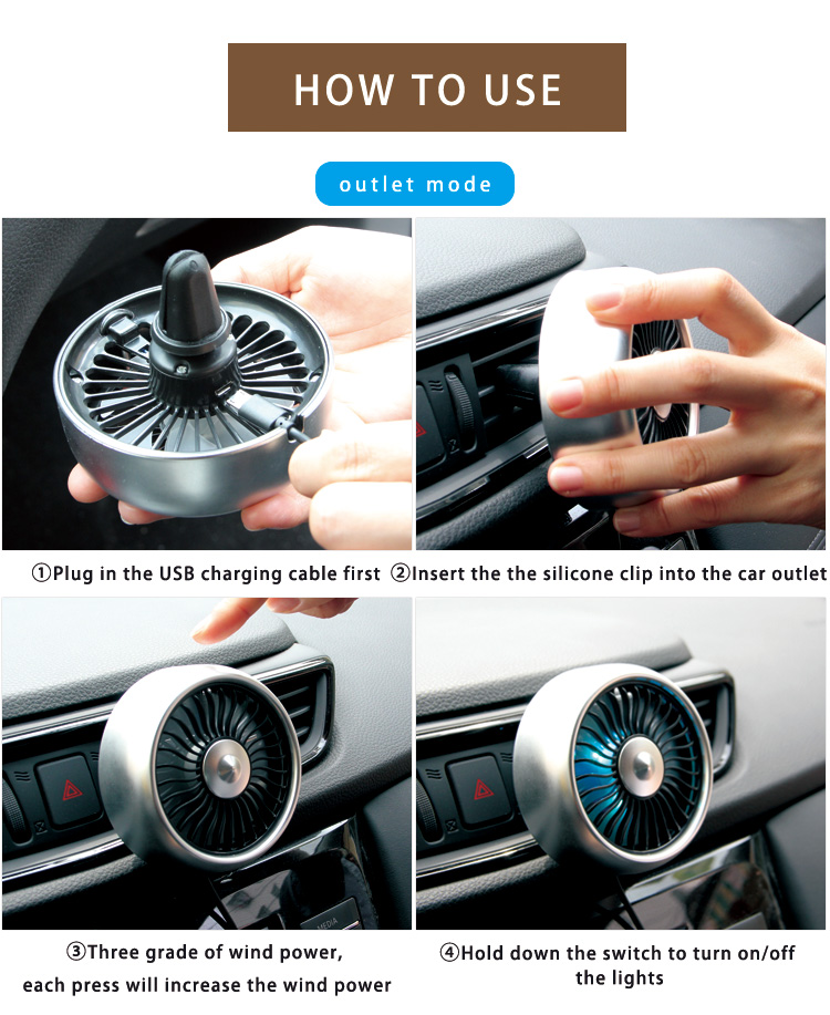 F102 Mini USB Fan for Car Air Vent with LED detail (5)2qb