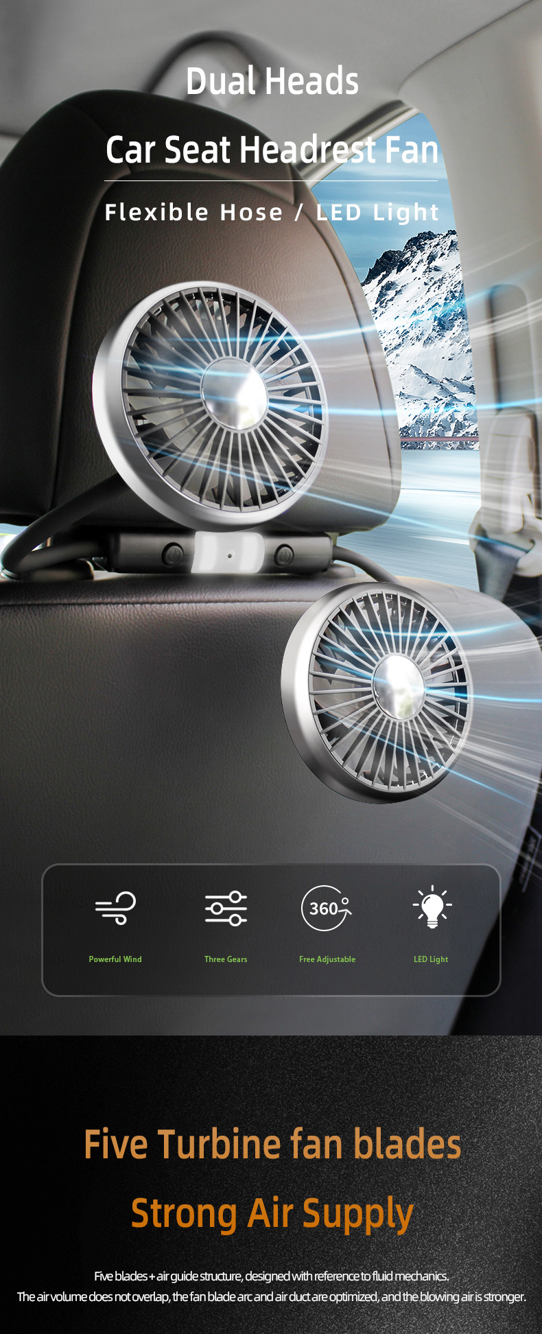 F310 Dual Heads Car Seat Hose USB Cooling Fan detail (1)kt9